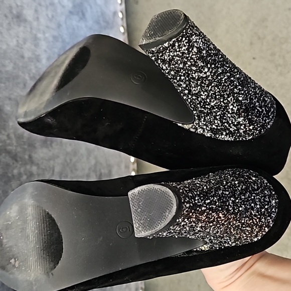 Black Suede Glitter Block Heels Pumps size6 - Picture 5 of 6